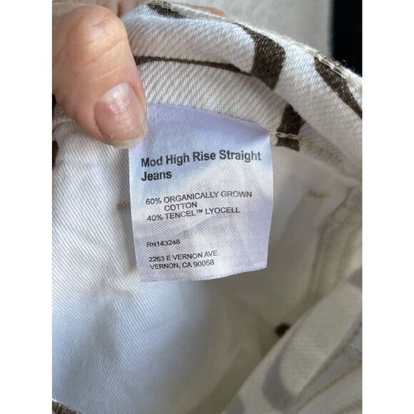 Reformation Mod High Rise Straight Leg Pants - Size 29 - Ivory/ Brown - Picture 8 of 9